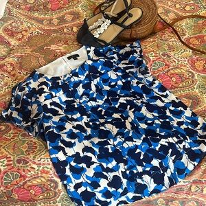 J. Crew blue and white polyester top. Lined and well-made. Lightweight.